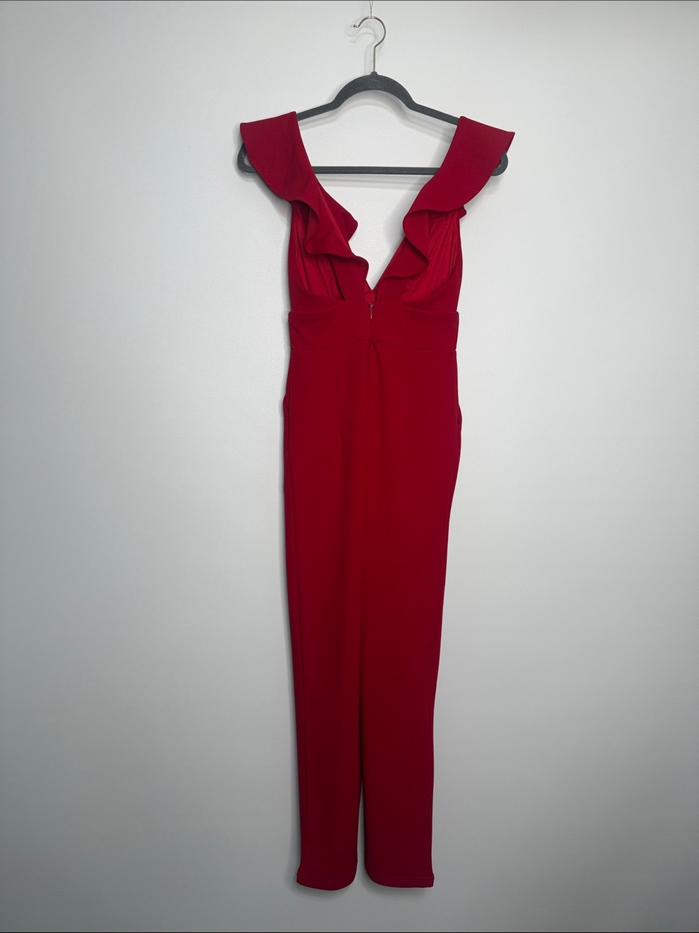 Lulu's Red V-Neck Ruffle Shoulder Jumpsuit - Picture 7 of 10